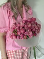 Монобукет из кустовой пионовидной розы Силва Пинк 15 шт — изображение 4